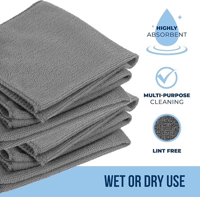 GREEN LIFESTYLE Microfiber Cleaning Cloth 11.5" x 11.5" 12 Pack - Edgeless Microfiber Towels for Cars, Cleaning Rags, Lint Free Car Microfiber Towel, Reusable Cleaning Cloths for House, Garage (Grey) - Image 4