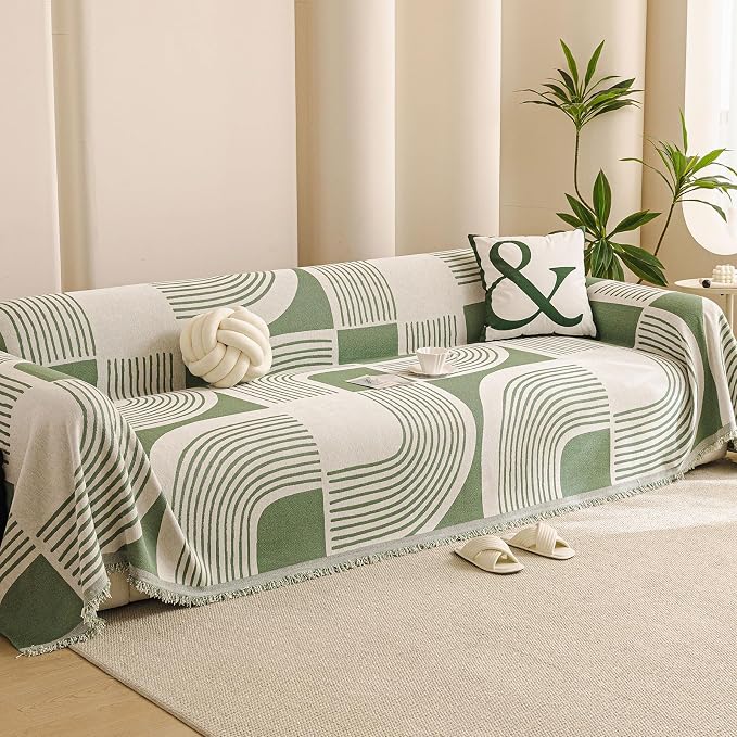 Covers for Couches - Soft Chenille Heavy Duty Sofa Cover, Pet-Friendly Scratch-Resistant Blanket, Anti-Slip Modern Washable Decor Mat 71"x134",Green by Unknown