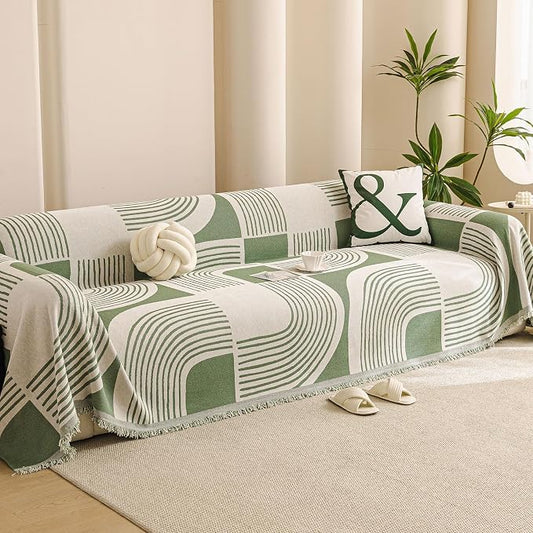 Covers for Couches - Soft Chenille Heavy Duty Sofa Cover, Pet-Friendly Scratch-Resistant Blanket, Anti-Slip Modern Washable Decor Mat 71"x134",Green by Unknown