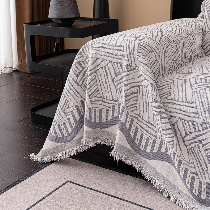 ROOMLIFE Couch Cover 3 Cushion Sofa, Washable Non Slip Furniture Sofa Protector Cover, Soft Chenille Sofa Slipcovers Sectional L Shape Dogs Couch Cover Throw Blanket with Tassels 71''X118'' - Image 6