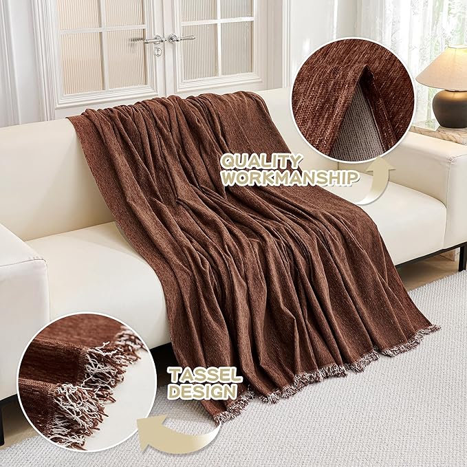 MYSKY HOME Sofa Covers Washable Sectional Couch Covers - 3 Cushion Slipcover Furniture Protector with Tassels for Kids, Dogs, Pets - 91"x134", Chocolate - Image 3