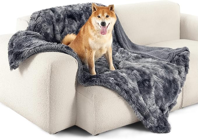 Bedsure Waterproof Dog Blankets for Medium Dogs, Fluffy Faux Fur, 40x50 | Plush Fuzzy Reversible Pet Blankets for Couch and Dog Bed,Soft Calming Throw Cat Blanket Washable, Dog Gift, Tie-dye Grey - Image 5