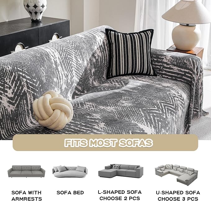 MEETSKY Couch Covers for Sofa, Couch Covers for Dogs, Modern Sofa Slipcover for Sectional Sofa Covers Washable, Chenille Blend Thick Fabric Couch Blanket Cover for Living Room, 71" x 118", Dark Grey - Image 5
