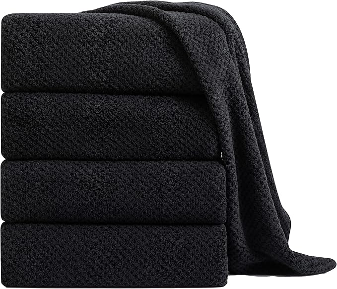 Extra Large Bath Towel Sheet Set 35x70 Inches - Oversized Bath Towels Set,Jumbo Large Microfiber - Quick Dry, Lightweight,Super Soft,Highly Absorbent Towel Set for Bathroom,Hotel,SPA,Pack of 4 (Black) by Smuge