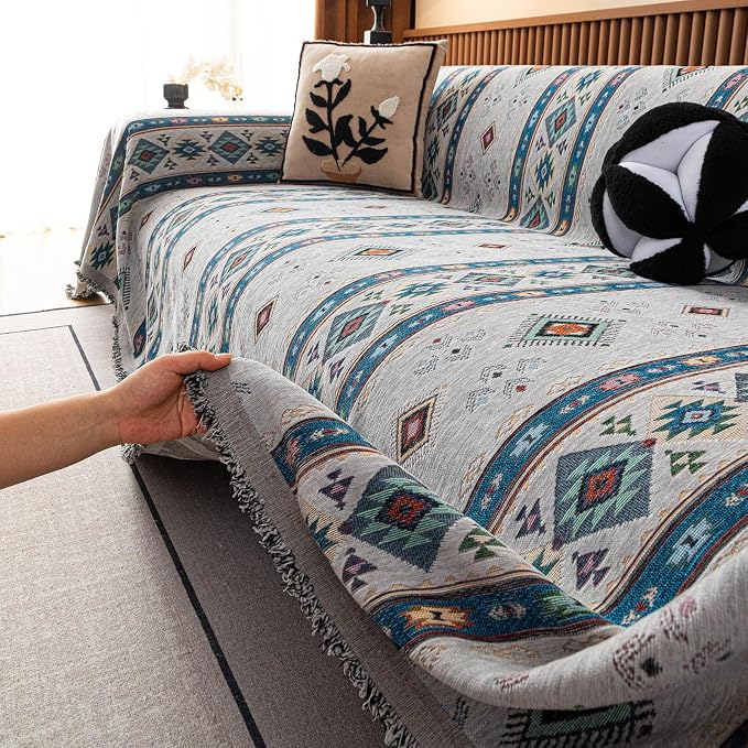 ROOMLIFE Couch Cover 3 Cushion Sofa, Washable Non Slip Furniture Sofa Protector Cover, Soft Chenille Sofa Slipcovers Sectional L Shape Dogs Couch Cover Throw Blanket with Tassels 71''X150'' - Image 6