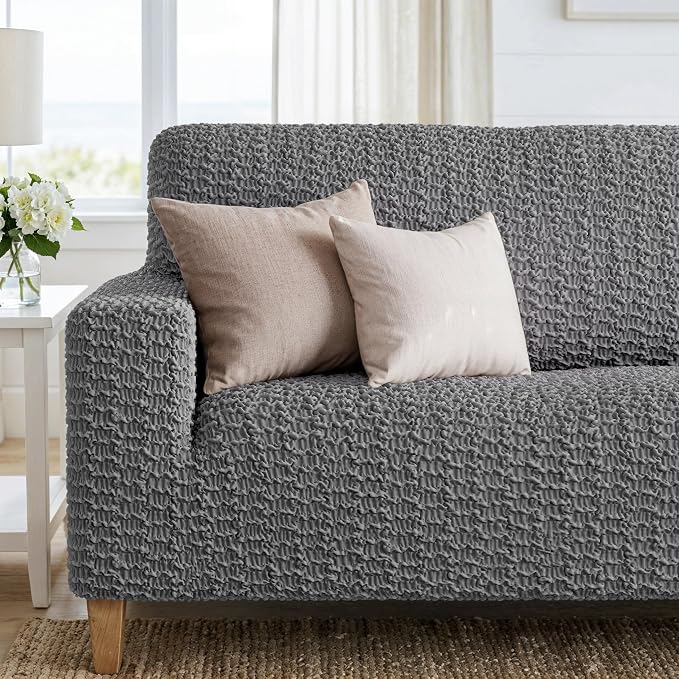 PAULTO BY GA.I.CO. Stretch Sofa Slipcovers – Soft Elastic Fabric Couch Cover for Armchair Loveseat 3-Seater & 4-Seater Sofa Cover – Non-Slip Furniture Protector Washable - Dark Grey (64"-85" Wide) - Image 5