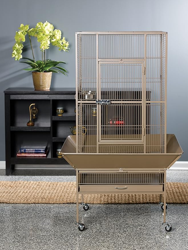 Prevue Pet Products Park Plaza Bird Cage - Large Brown Steel Bird Cage with Rolling Stand, Seed Guards, and Perches, Ideal for Cockatiels and Medium Birds - Cocoa Hammertone - Image 2