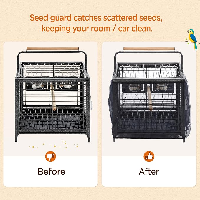 Yaheetech 25.5" Small Bird Cage, Wrought Iron Bird Travel Cage with Wooden Perch Handle & Seed Guard for Conures, Budgies, Lovebirds & Small to Medium Birds - Image 8
