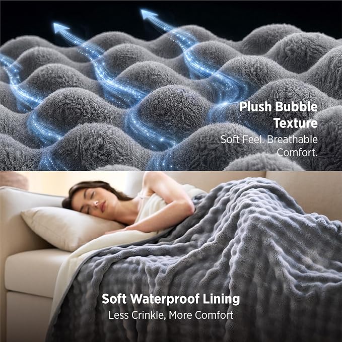 Bedsure Bubble Waterproof Blanket for Couch - Soft Fleece Reversible Dog Blankets for Large Dogs, Waterproof Couch Sofa Cover Bed Protector, Grey/White, Twin 60x80 inches - Image 5