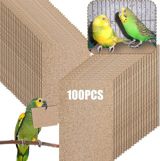 Fabbay 100 Pcs Gravel Paper for Bird Cage Gravel Liner Paper Pet Sandpaper Special for Bird Cage in Sea Sand, Easy Clean Pet Sandpaper Calcium Paper for Birdcage Parrots Cockatiels(11 x 17 Inch) by Fabbay