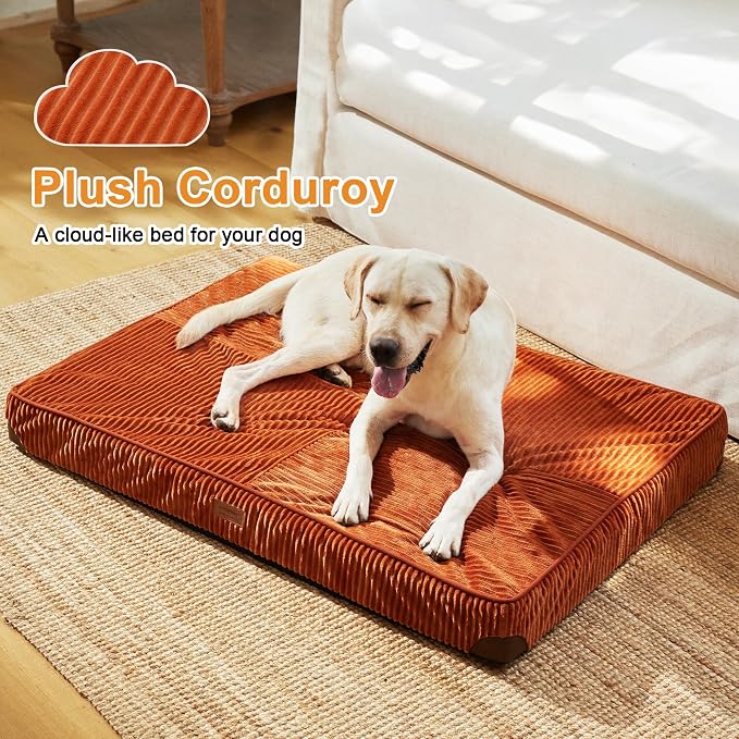 FUKUMARU X-Large Dog Bed, Thickened Waterproof Dog Mat with Washable Cover | 4" Extra Thick Egg Crate Foam Pet Mat, Corduroy Orthopedic Dog Bed for Crate, Flat Dog Pad with Anti-Slip Bottom - Image 2