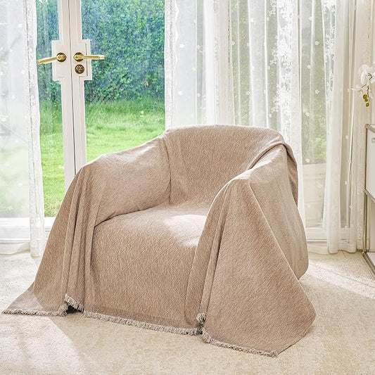 VANJOROY Boho Couch Chair Cover, Armchair for 1 Cushion Couch, Washable Chenille Sofa Cover Protector Soft Sofa Slipcovers for Pets Dog with Tassel,71"x 91" Khaki by CHOOSEVANJOROYENJOYAMORECOMFORTABLEFEELING