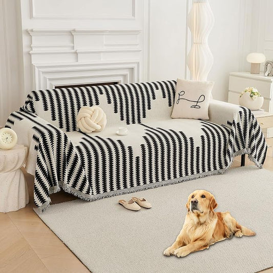 HAOMAIJIA Boho Sofa Covers for 3 Cushion Couch - Pet Friendly Soft Thick Non Slip Cover for Dogs - Washable Sectional L Shape Furniture Protector (Black, 71"x118") by HAOMAIJIA