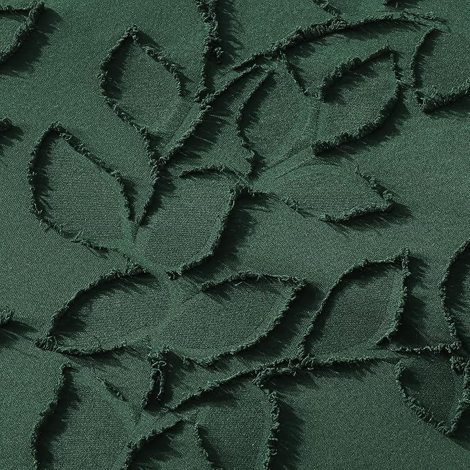Litanika King Size Comforter Set Emerald Green, 3 Piece Dark Green Boho Tufted Bedding, Forest Green Fluffy Farmhouse Bed Set for All Season with 2 Leaf Pattern Pillowcases（104x90In） - Image 3