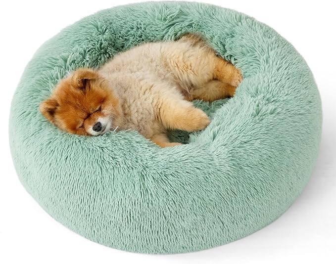Bedsure Calming Small Dog Bed Donut Washable Cat＆Puppy Bed,23 inches | Fluffy Faux Fur Round Cuddler,Anti-Slip Bottom,Anti-Anxiety,Deep Sleeping for Large Cat & Pets Up to 25 Lbs,Apple green by Unknown