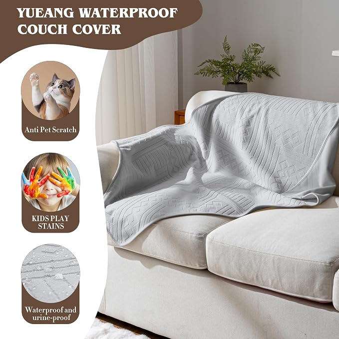 Waterproof Recliner Chair Cover - Washable Double-Sided Velvet and Pattern Reversible Cover for Couch, Bed, Car and Sofa Protection for Dogs, 30x40in/Light Grey - Image 6