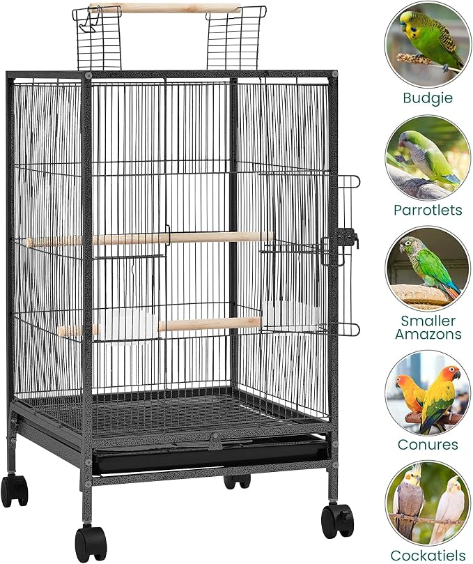 Yaheetech 35 inch Wrought Iron Bird Cage w/Play Open Top and Rolling Stand for Small Birds Like Parrots Conure Lovebird Cockatiel Lovebirds Budgies - Image 8