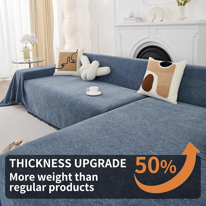 HAOMAIJIA Sectional Couch Covers L Shape 2 Pieces Washable L Shaped Couch Covers for Sectional Sofa Non Slip Couch Cover Blanket for Dogs Pet Friendly Furniture Protector (Blue, 71"x118" + 91"x134") - Image 4