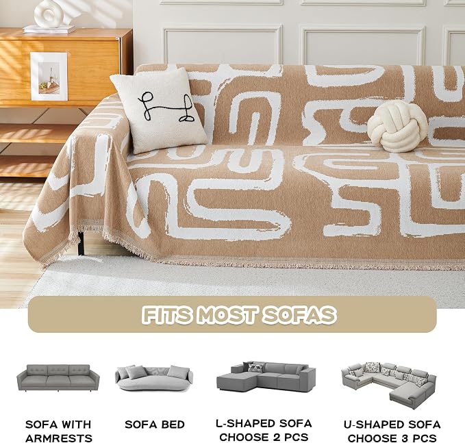 MEETSKY Boho Couch Cover Sofa Cover Washable,Chenille Sofa Covers for 2 Cushion Couch Sofa, Sofa Slipcover Loveseat Pet Couch Covers for Sectional Sofa,71" X118" - Image 6