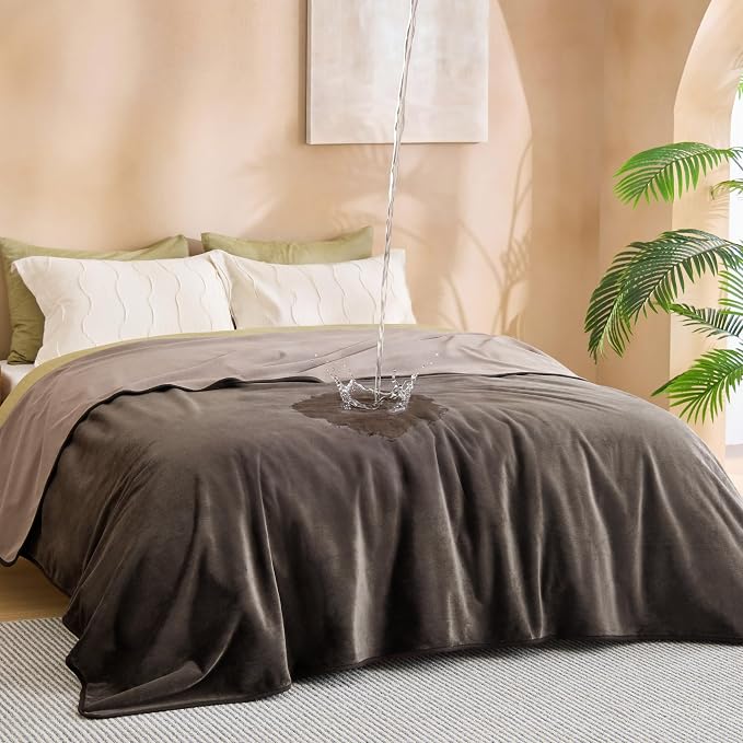 Bedsure Waterproof Blanket for Bed Soft Flannel Fleece, Queen 86"x90" | Dog Blankets for Large Senior Dogs，Couch Cover Throw for Pet Leakproof, Furniture Protector for Travel Camping,Coffee Brown by BEDSURE