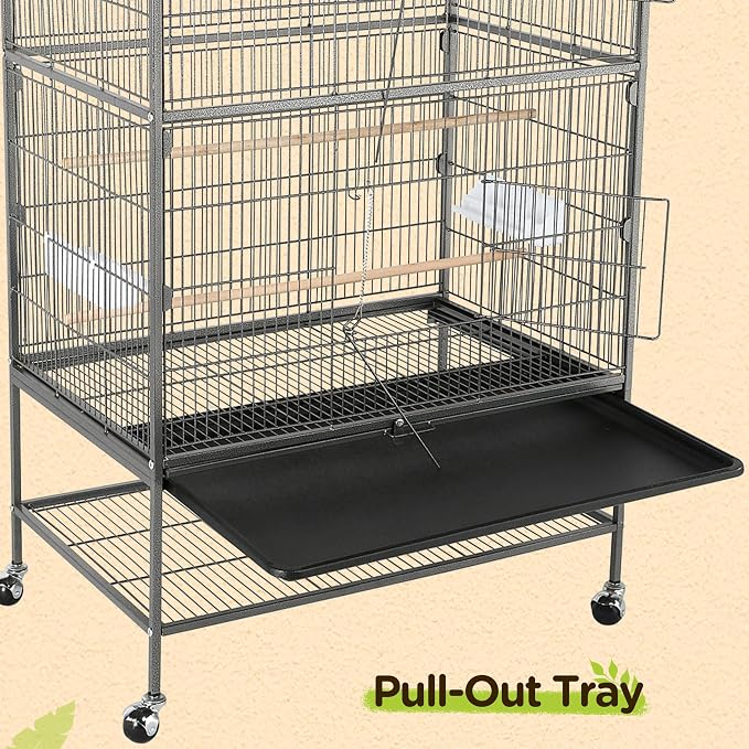 Yaheetech 52'' Bird Cage w/Perches & Feeders, Large Birdcage with Pull-Out Tray, Rolling Wheels, Extra Storage, Flight Cage for Cockatiel, Parrot, Parakeet, Conure, Budgie, Pigeon Small/Medium Birds - Image 5