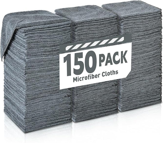 Gray Microfiber Cleaning Cloths Bulk Pack-150 Pack, Microfiber Towels Bulk | Towels for Cars, Cleaning Rags Gray (12x12 inches) by TEAWOO