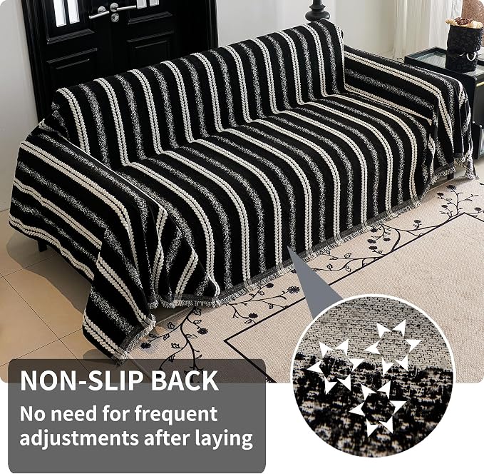 HAOMAIJIA Non Slip Couch Cover Sofa Covers for 3 Cushion Couch Washable sectional Couch Covers for Dogs pet Furniture Protector Couch Cover Blanket for Living Room (TM-Black, 71"x134") - Image 2