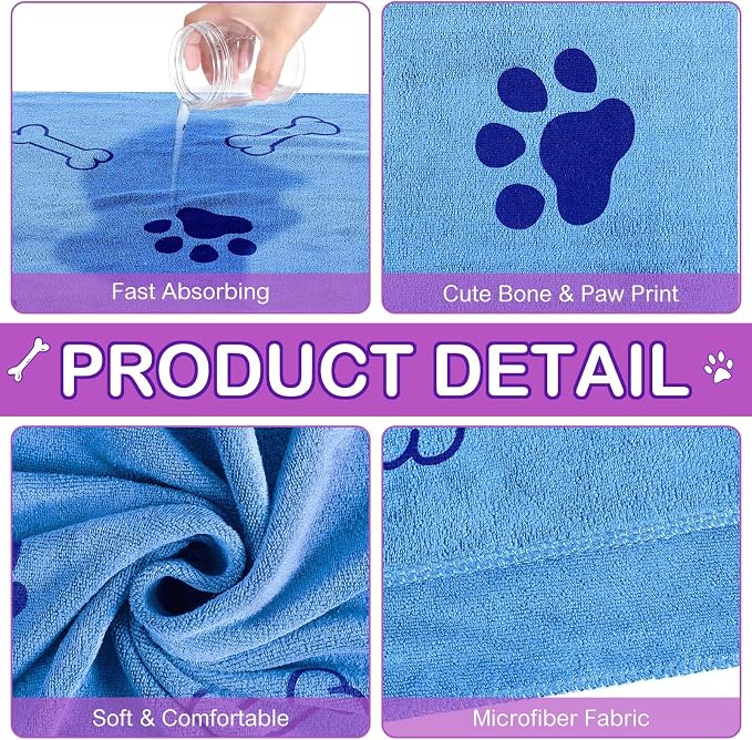 Chumia 8 Pcs Microfiber Dog Towels for Drying Dogs Cats 18 x 28 Inch Pet Towels Bulk for Medium Puppy Absorbent Fast Drying Paw Bath Bathing Supplies for Pets(Dog Paw and Bone,Classic Color) - Image 3