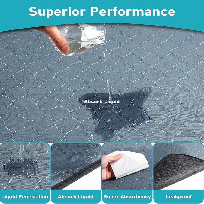 Bunlitent Washable Pee Pads for Dog, 2 Pack, 27.5 Inch Round, Grey | Reusable, Non-Slip, Waterproof, Fast Absorbent, For Dogs, Cats, Suitable For 35-39 Inches Dog Bed, Reusable Puppy Pads - Image 3
