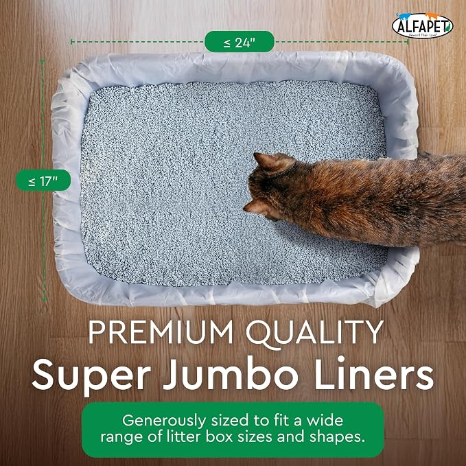 Litter Box Liners heavy duty,Alfapet elastic 52 Pack-For Extra-Giant, jumbo, super-jumbo Size litter Pans- With Sta-Put Technology for Firm, Easy Fit- Quick + Clever Waste Cleaners - Image 3