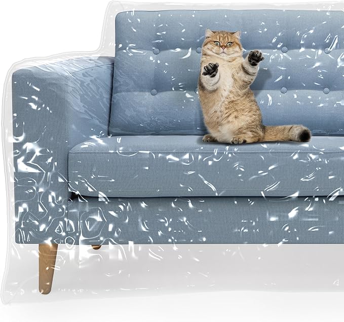 MEMINIM Plastic Couch Cover for Pets | Cat Scratching Protector Clawing Deterrent | Heavy Duty Water Resistant Thick Clear Vinyl | Sofa Slipover for Moving and Long Term Storage - Image 4