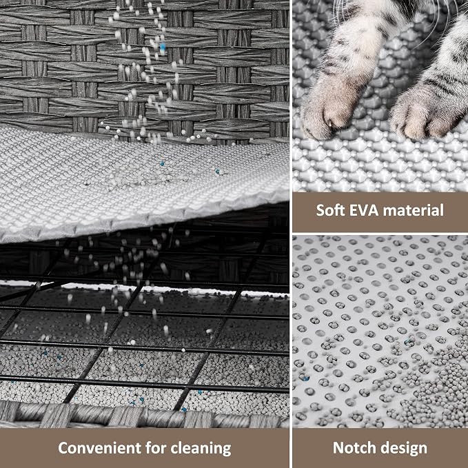 Cat Litter Box Enclosure with Door, Hidden Cat Washroom Furniture | Handwoven PP Wicker; Soft Litter Mat Included; Spacious Interior; Furniture-Style Design; Indoor Home Décor - Image 4