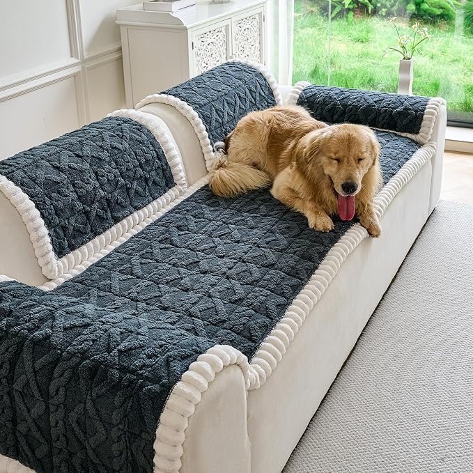 Fuzzy Couch Covers for Dogs, Non Slip Thick Dog Couch Cover Protector, Plush Pet Couch Covers for Sofa Washable, Soft Sofa Cushion Slipcovers Pet Friendly(1PC, Dark Grey, 27.6”x59.1”) - Image 2