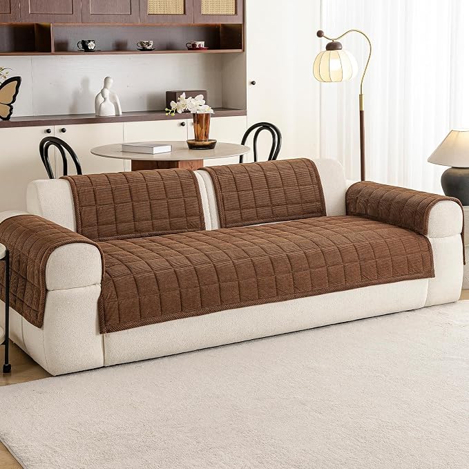 Velvet Couch Covers for Sectional Sofa Washable, Non-Slip L Shaped Sectional Couch Cover, Soft Pet Couch Covers for Sofa, Furniture Slipcovers for Loveseat(1PC,35"x63",Dark Brown) - Image 2