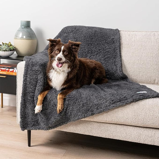 PetAmi Fluffy Waterproof Dog Blanket for Couch and Bed, Reversible Sherpa Pet Throw, Pee Proof Furniture Protector Sofa Cover, Washable Cat Blanket for Medium Large Dogs and Cats (Gray, 40x60) by PetAmi