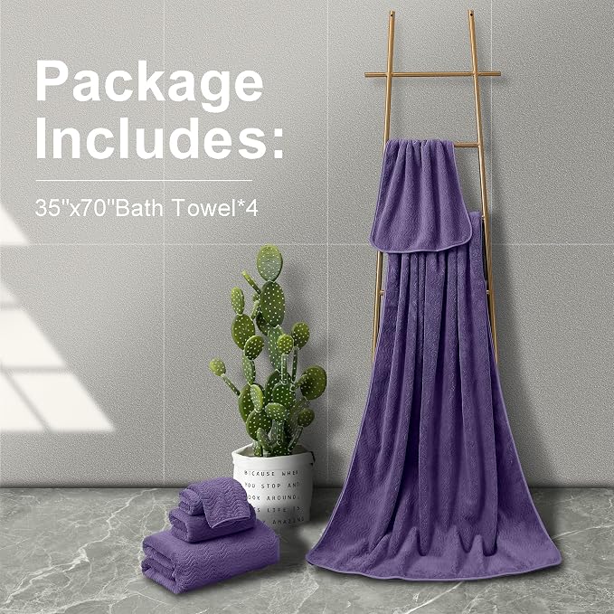 Smuge Ultra Soft Bath Towel Set of 4, Extra Large Textured Microfiber Luxury Towels 35x70 in, Quick Dry, Highly Absorbent, Fluffy, Oversized, for Bathroom Shower Pool Hotel Beach - Image 6