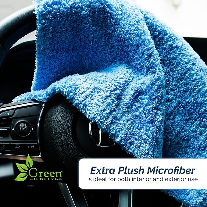 GREEN LIFESTYLE Chamois Cloth Microfiber Cleaning Cloth 6 Pack, Borderless Microfiber Towels Cleaning, Car Microfiber Towel, Drying Towels for Сars, Car Wash Towels (16" x 16", Blue) (6 Pack – 16x16) - Image 7