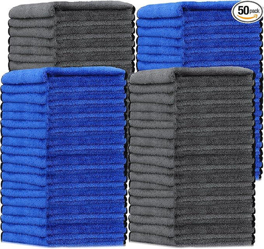 Tallew 50 Pcs Microfiber Towels:16"x16" Microfiber Drying Towels Bulk Micro Fiber Car Cleaning Cloth for Cars Drying Washing Polishing Office Windows Cleaning Household Supplies (Blue,Gray) by Tallew