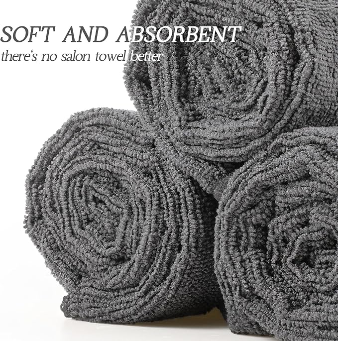 Shimeyao 24 Pack Bleach Proof Towels Microfiber Absorbent Resistant Hair Hand Towels Bulk Quick Dry for Barber Gym Spa Shaving (Grey,Classic) - Image 3