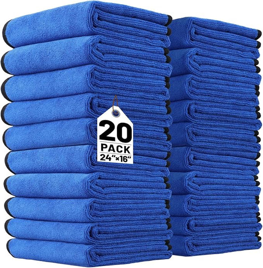 20 Pack Microfiber Towels for Cars, 24" x 16" Dual-Sided Car Drying Towel | 400 GSM Highly Absorbent, Lint-Free Microfiber Cleaning Cloths for Scratch-Free Drying, Detailing, Buffing, Polishing Cars by UZLUbuywithconfidence