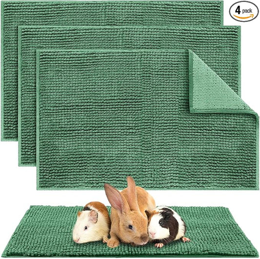 Amylove 4 Pcs Guinea Pig Cage Liner 16 x 24 Inch Washable Chenille Pee Pads Pet Dog Cat Bedding Training Mat Reusable for Small Animals Puppy Bunny Hamster Chinchilla by Amylove