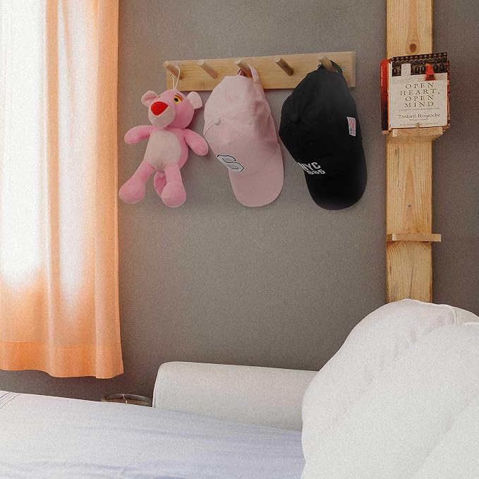 WEBI Coat Rack Wall Mounted,16" Hole to Hole,Coat Hanger Wall Mount with 5 Hooks for Hanging Coats,Hook Rack Peg Rail for Hats,Jacket,Clothes,Towels,Natural,2 Packs - Image 4
