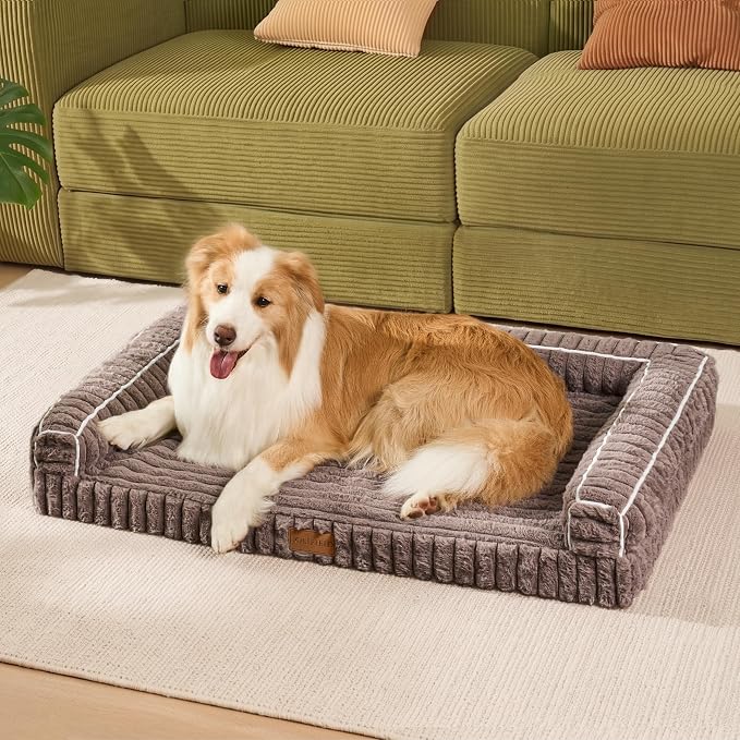Orthopedic Calming Large Dog Bed Pet Sofa Bed 42''X28'' Taupe | 3-Sided Pet Couch Large Sized Dog, Soft Egg-Crate Foam Dog Mat, Waterproof Removable Washable Cover, Nonskid Bottom Cat Bed - Image 2