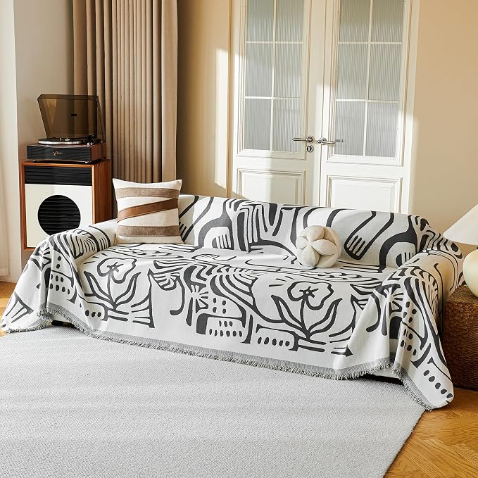MYSKY HOME Couch Cover for Dogs, Washable Couch Covers, Sofa Covers for Sectional Sofa, Couch Cover 2 Cushion Sofa Dogs Furniture Protector, Chenille Sofa Covers for Pets, 71"x118", Abstract Dark Grey - Image 3