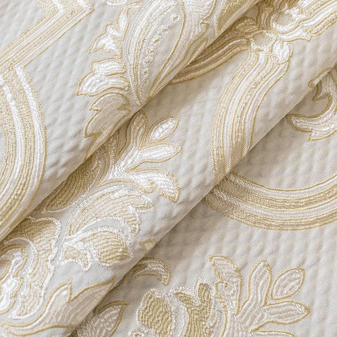 Loom and Mill European Elegant Sofa Couch Covers, Beige Gold, 71"x118" | Luxury Damask Floral Sofa Throw Cover with Tassels for 2-3 Cushion Couch, Sectional Couch Cover Sofa Slipcover for Dogs Pets - Image 6