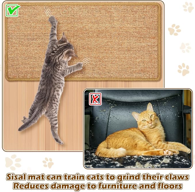 Riakrum 2 Pack Large Cat Scratch Pad Sisal Mat 32 x 16 Inches,Brown - Image 5