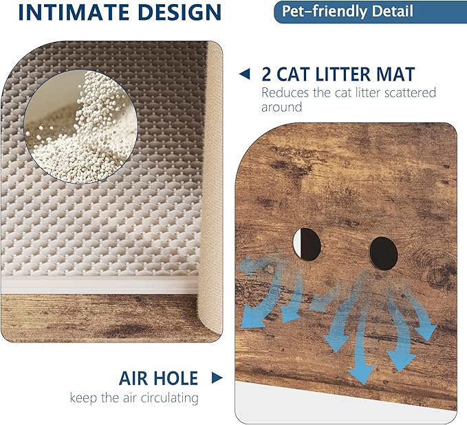 Litter Box Cabinet, Hidden Cat Litter Box Furniture with Dual Compartments, Odor Control & Scratch-Resistant Panels, Compact Enclosure for Multiple Cats, White Black Grey - Image 6