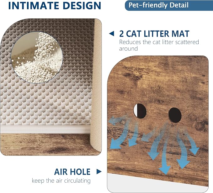 Garvee Double Layer Cat Litter Box Furniture, 2 in 1 Hidden Litter Box Furniture with Scratching Post and Litter Mats, Wooden Corner Cabinet Cat Washroom Bed - Image 6