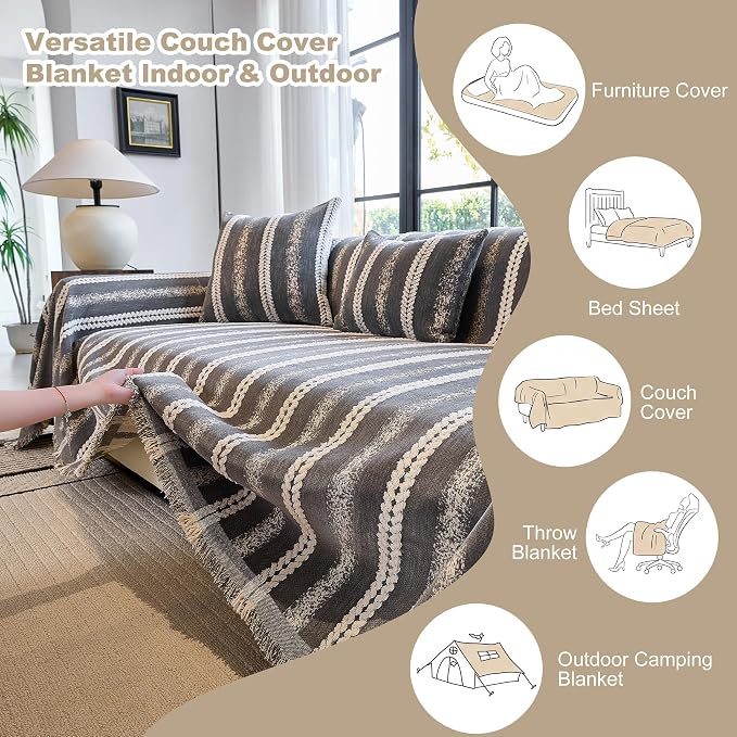 Couch Cover for Dogs Washable Sofa Cover, Sectional Couch Covers, Sofa Covers for 2 Cushion Couch, Non Slip Stripe Sofa Slipcovers Furniture Protector (Dark Gray, 75 * 134) - Image 3
