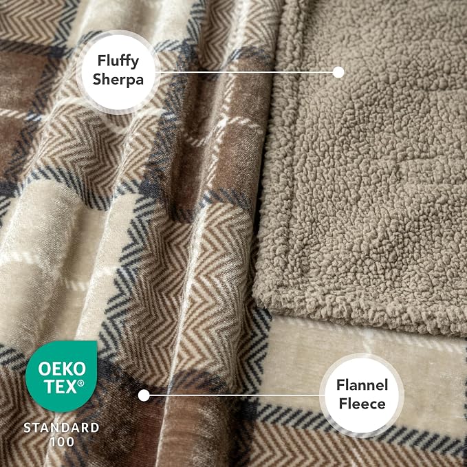 PetAmi Waterproof Dog Blanket for Couch, Large 60x40, Pee Proof Sherpa Fleece Reversible Pet Throw, Furniture Protector for Bed Sofa Kennel, Soft Washable Cover for Medium Dogs Cats, Plaid Taupe - Image 3